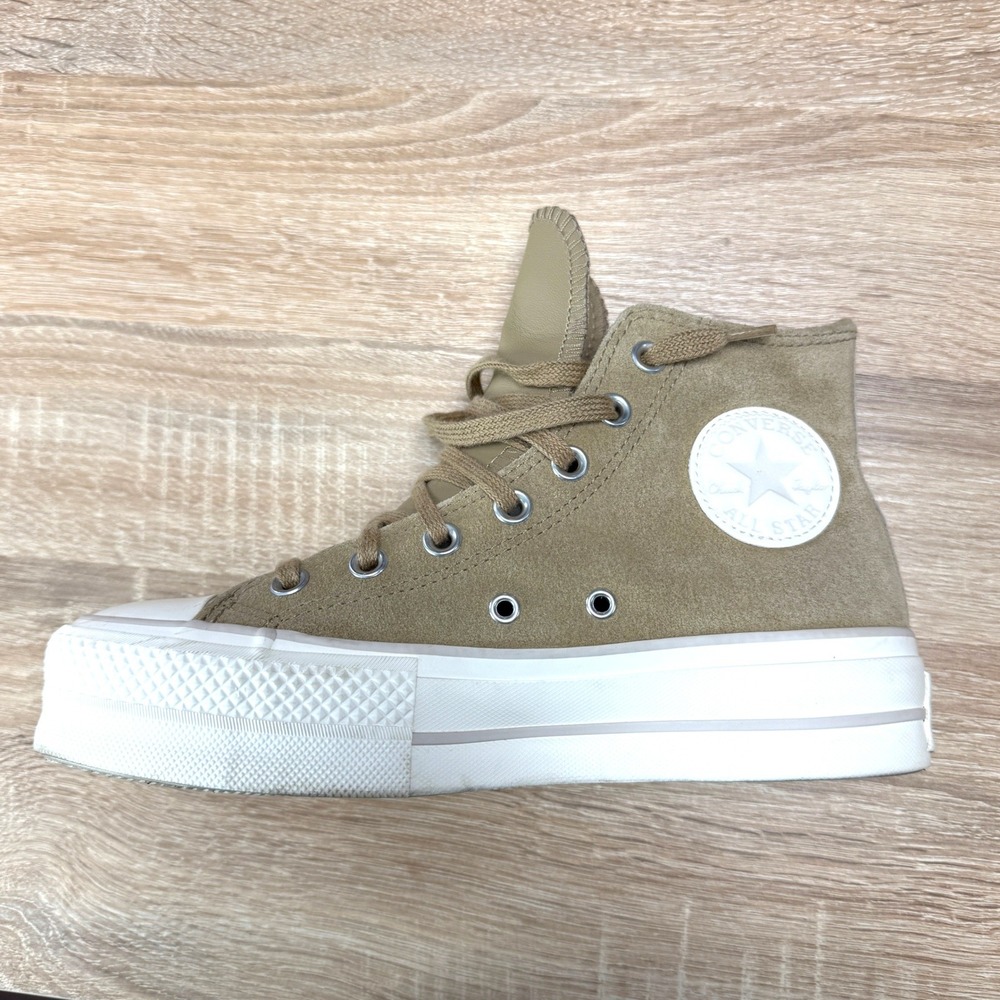 Converse Chuck Taylor All Star Lift Hi Khaki Tan Suede Platform Shoes A03250C 7W